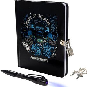 Minecraft Beware of the Dark Lock and Key Diary and Pen with UV Light